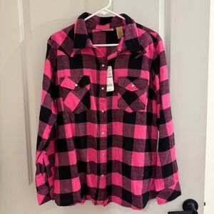 Wrangler Pink and Black Buffalo Plaid Snap-Front Shirt